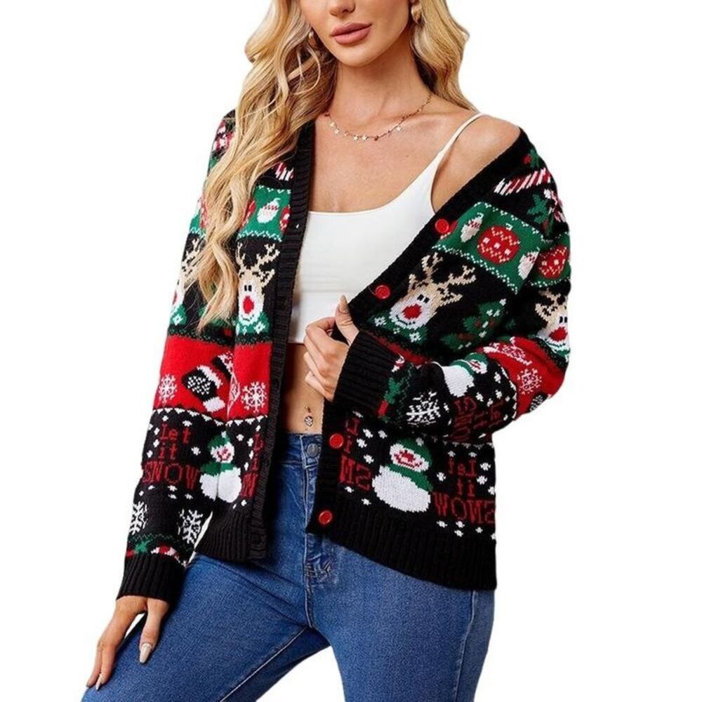 Clearlove -  Ugly Christmas Sweater for Women Reindee Black